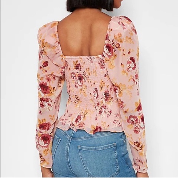 Express Pink Floral Square Neck Smocked Top- NWT- L - Picture 9 of 15